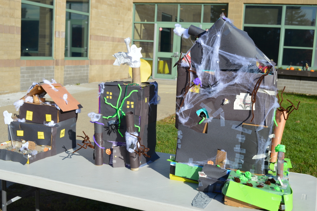 Cardboard haunted houses made by 5th grade students